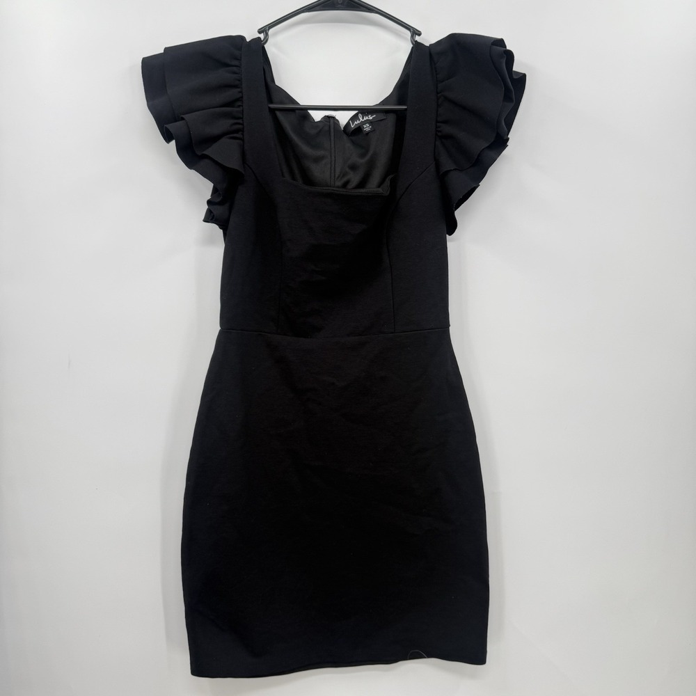 Lulus XS Ruffle Cap Sleeve Mini Dress Women Black Square Neck Bodycon‎ D16645ADK